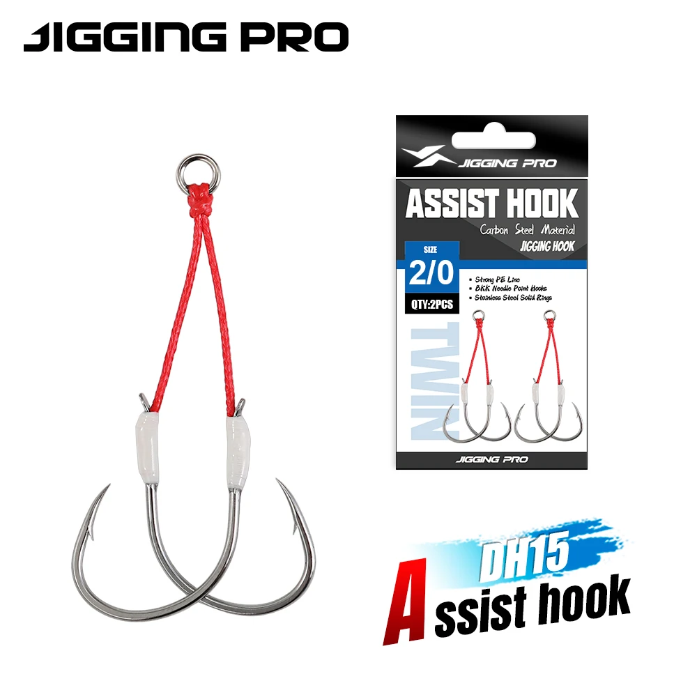JIGGING PRO 2Pairs Twin Assist Metal Jig Hook 1/0 2/0 3/0 4/0 Sea Jigging Hook BKK Barbed Fishing Hook Fishing Accessories