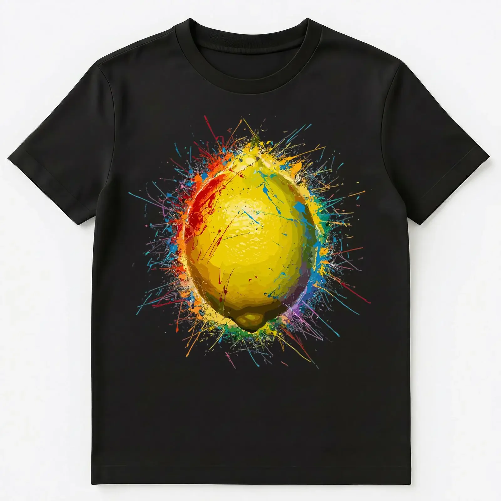 Colorful Paint Splash Lemon Art T Shirt vintage Washed Soft streetwear Stylish designer clothes Breathable homme Versatile