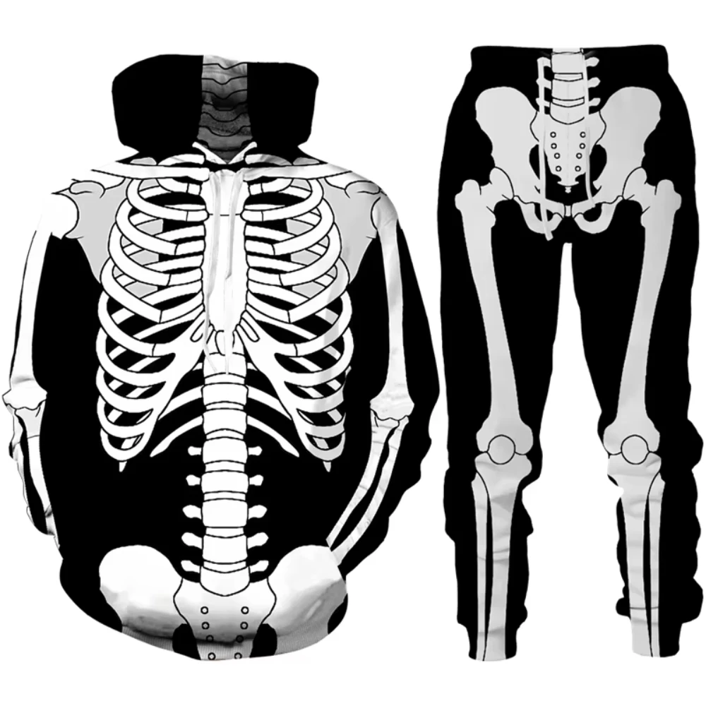 

Мужские комплекты с капюшоном, спортивный костюм с 3D принтом ужасов, забавный комплект с капюшоном и черепом на Хэллоуин, штаны для косплея, комплекты из 2 предметов, свободный пуловер