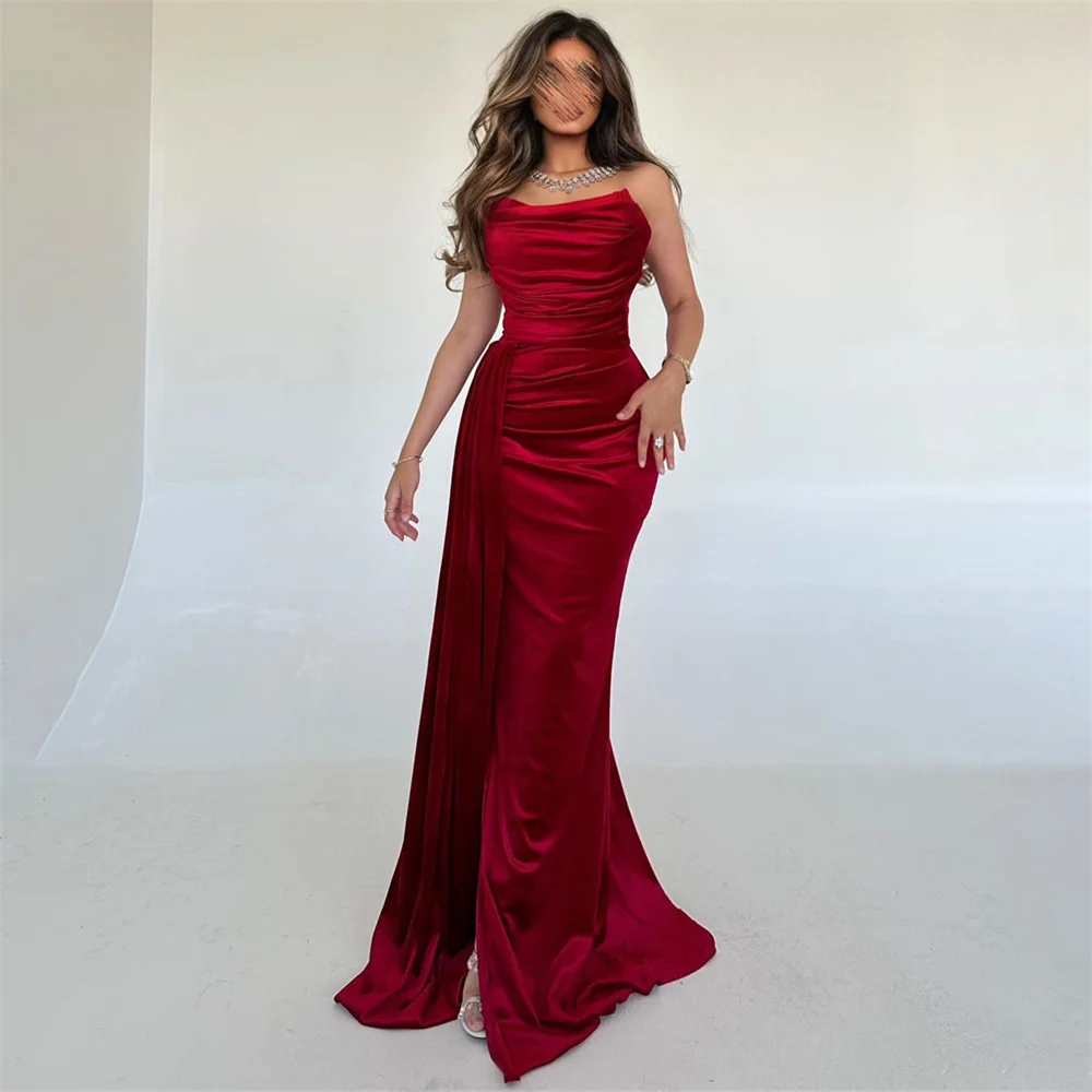 

ROYET Strapless Red Sleeveless Classic Mermaid Evening Dress Floor Length Sweep Train Elegant Vintage Party Long Woman Prom Gown