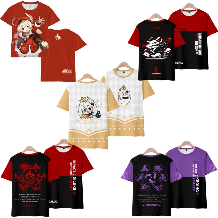 Genshin - Men's and Women's 3D T-shirt, featuring HuTao, Tatar, Razor, Keqing, Xiao, Reflectivity, Klee, Diluc, Venti, Paimon