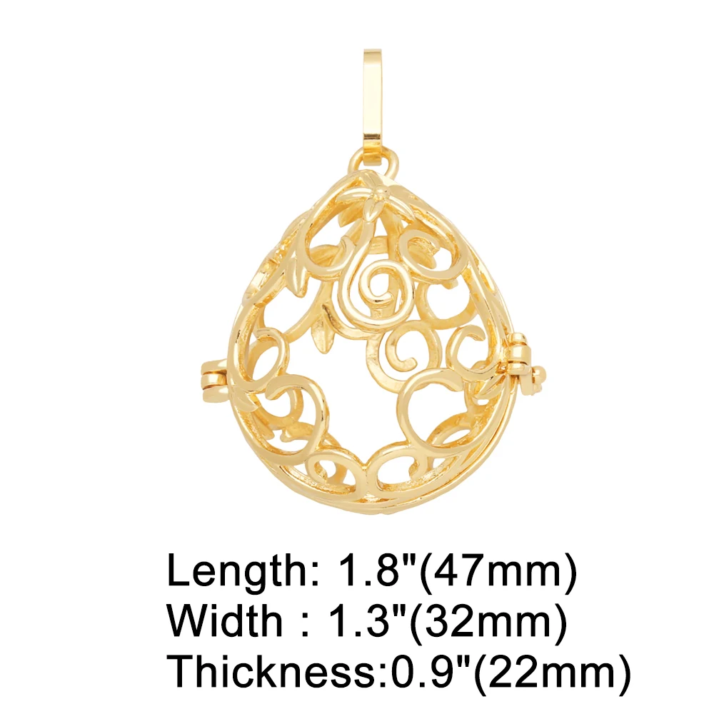 OCESRIO Hollow Drop Water Chime Ball Pendant for Necklace Copper Gold Plated Harmony Ball Jewelry Making Supplies pdtb173