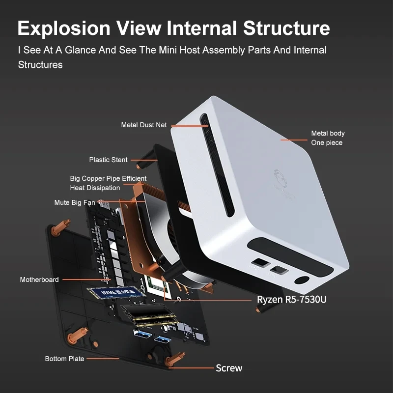 Imagem -05 - Mini Gaming Desktop Computer Amd Ryzen 5900hx 7730u Windows 11 Ddr4 3200mhz Nvme Nuc 3x4k Htpc Wifi6 Bt5.2 Novo 2023