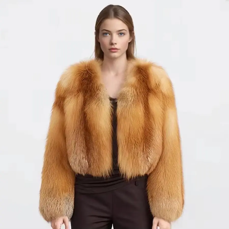 Collarless Red Fox Fur Coat Short Natural Full Skin Fur Coat Real Fox Fur Petite Jacket Best Selling Women's Winter Jacket