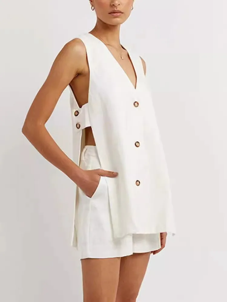 

Sexy V-neck Sleeveless Vest Shorts Pajamas Two-piece Set Summer New Women's Pure Cotton Fashionable Comfortable Home Clothes