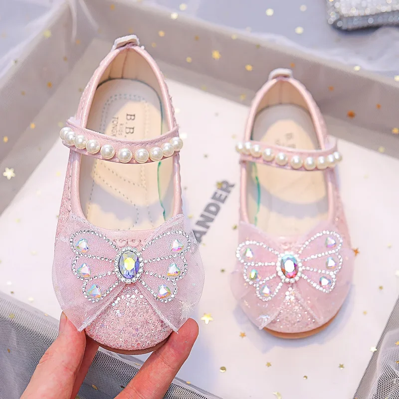 New Children Soft Princess Crystal Shoes for Party Wedding Shows Flats Kids Fashion Casual Girls Mary Janes