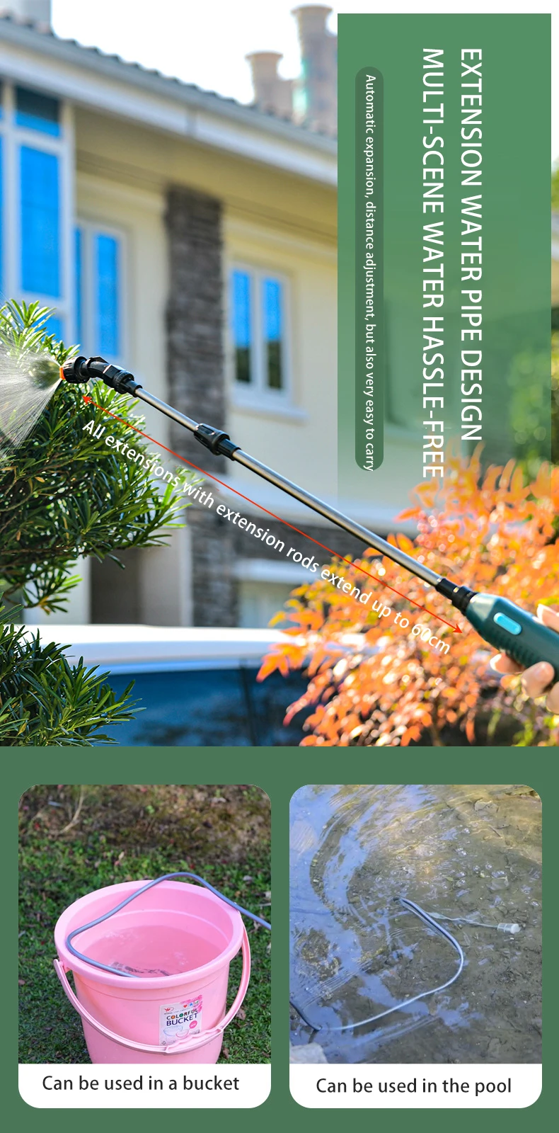 Electric Sprayer Household Portable Telescopic Pole for Garden Watering Plants Fertilizing Lawn High Pressure Water Sprayer New