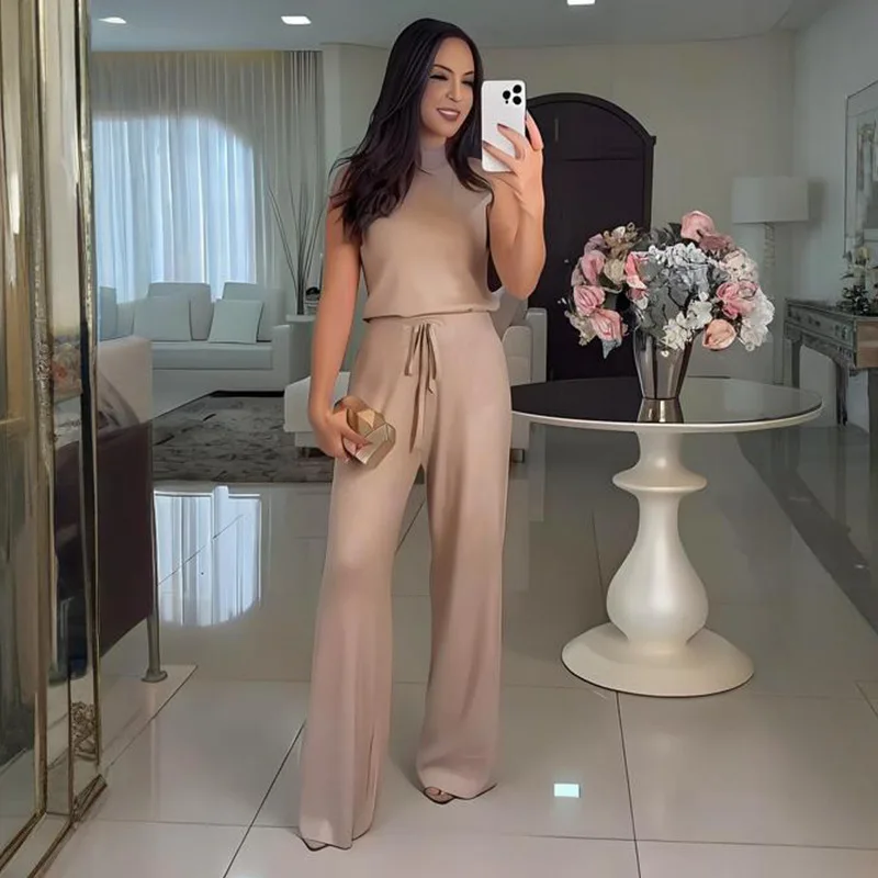 

2025 модная женская одежда, новый однотонный верхний ремень, прямые брюки, повседневный костюм Z144