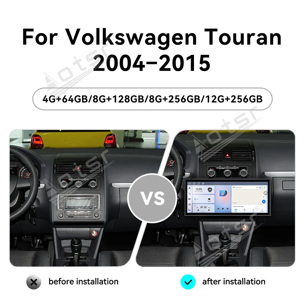 CarPlay 15.8’’ Android 15 For Volkswagen Touran 2004–2015 Car gadgets Car Radio Car GPS Navigation HD Screen Multimedia Player