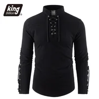 Vestido pirata Medieval para hombre, ropa de calle elegante, Tops con cuello en V de estilo gótico de Halloween, camiseta transpirable de lino y algodón de Color sólido
