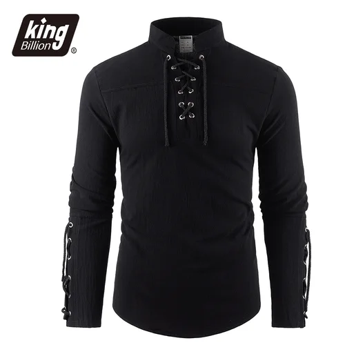 Vestido pirata Medieval para hombre, ropa de calle elegante, Tops con cuello en V de estilo gótico de Halloween, camiseta transpirable de lino y algodón de Color sólido