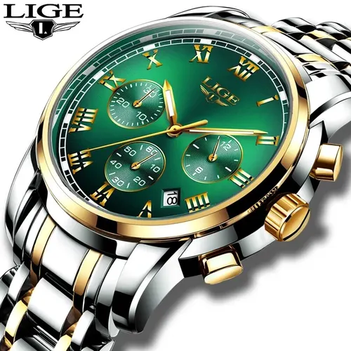 LIGE-reloj analógico de acero inoxidable para Hombre, nuevo accesorio de pulsera de cuarzo resistente al agua con cronógrafo, complemento masculino deportivo de marca de lujo con diseño moderno, 2024