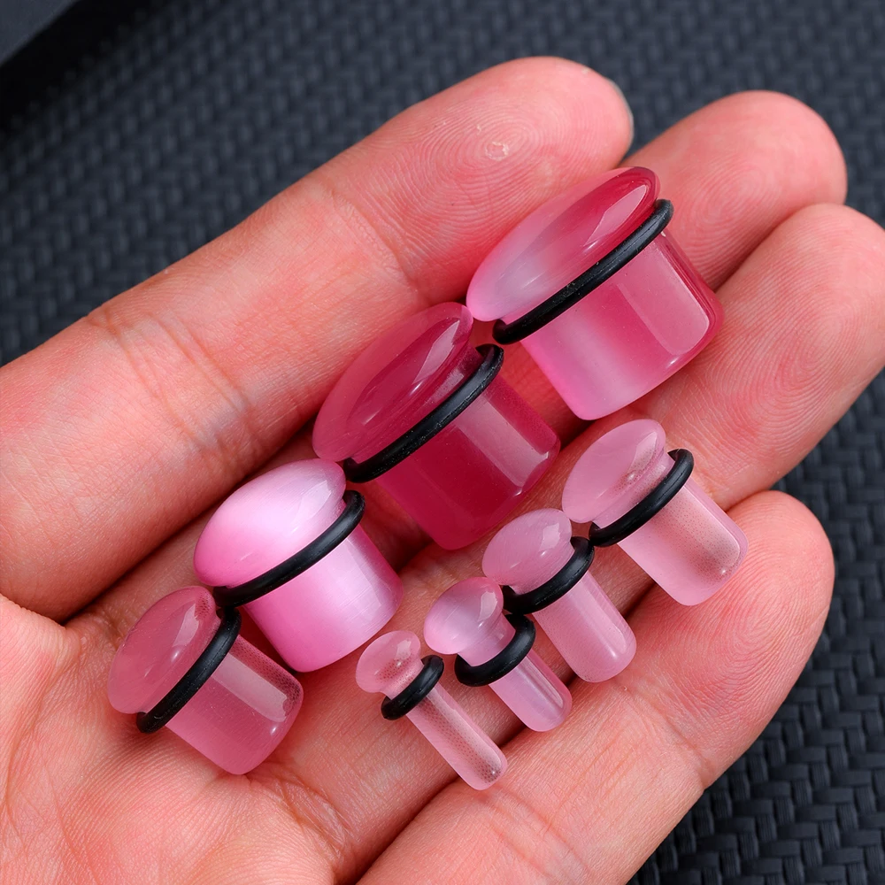 2pcs Jelly Pink Quartz Stone Ear Plugs and Tunnels Single Flared Stone Earring Piercings Ear Gauges Expander Body Jewelry 4-16mm