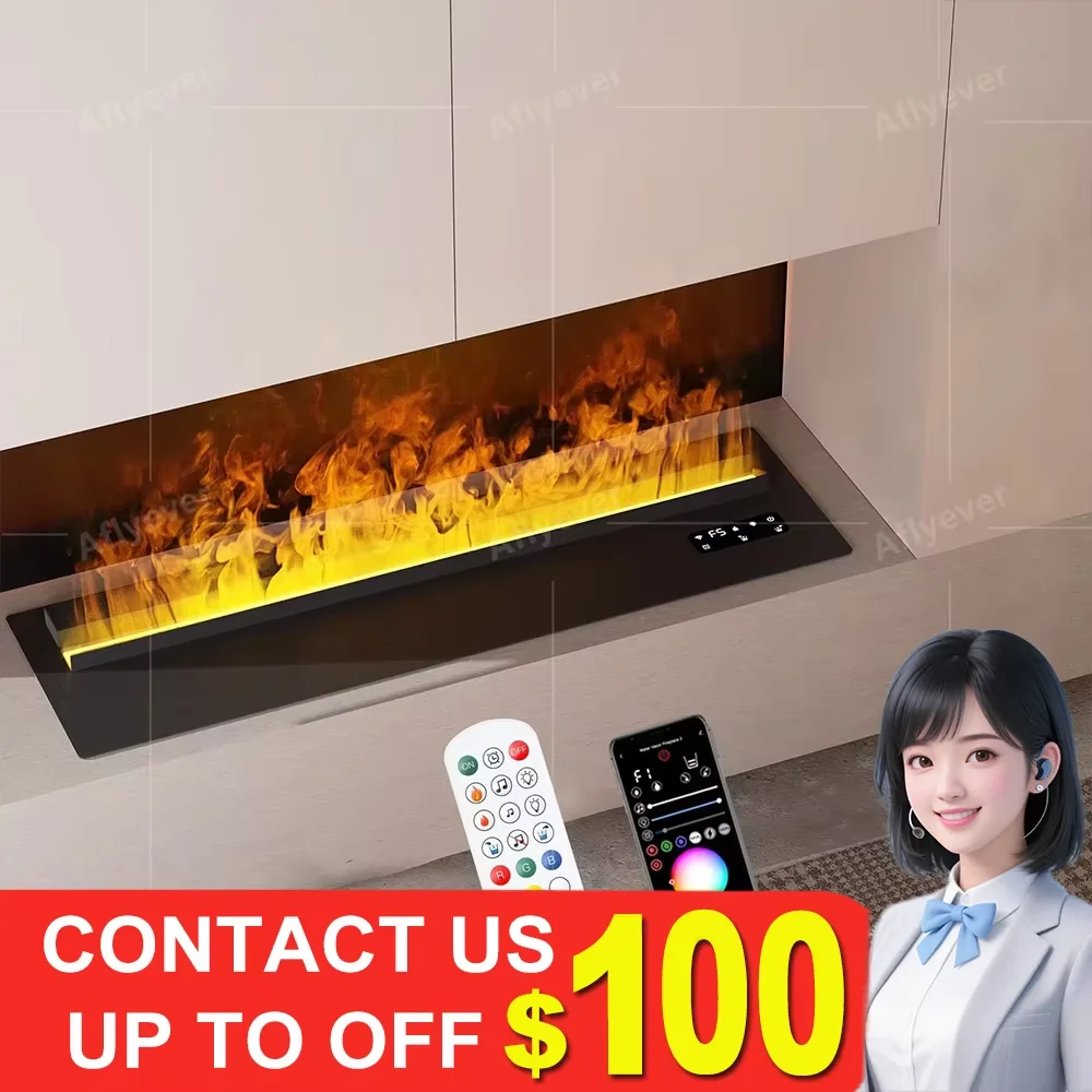 Smart 3D Interior Decoration Mist Fireplace with Remote Control/APP Control 7 Colors LED Flame Effect Humidifier Steam Fireplace