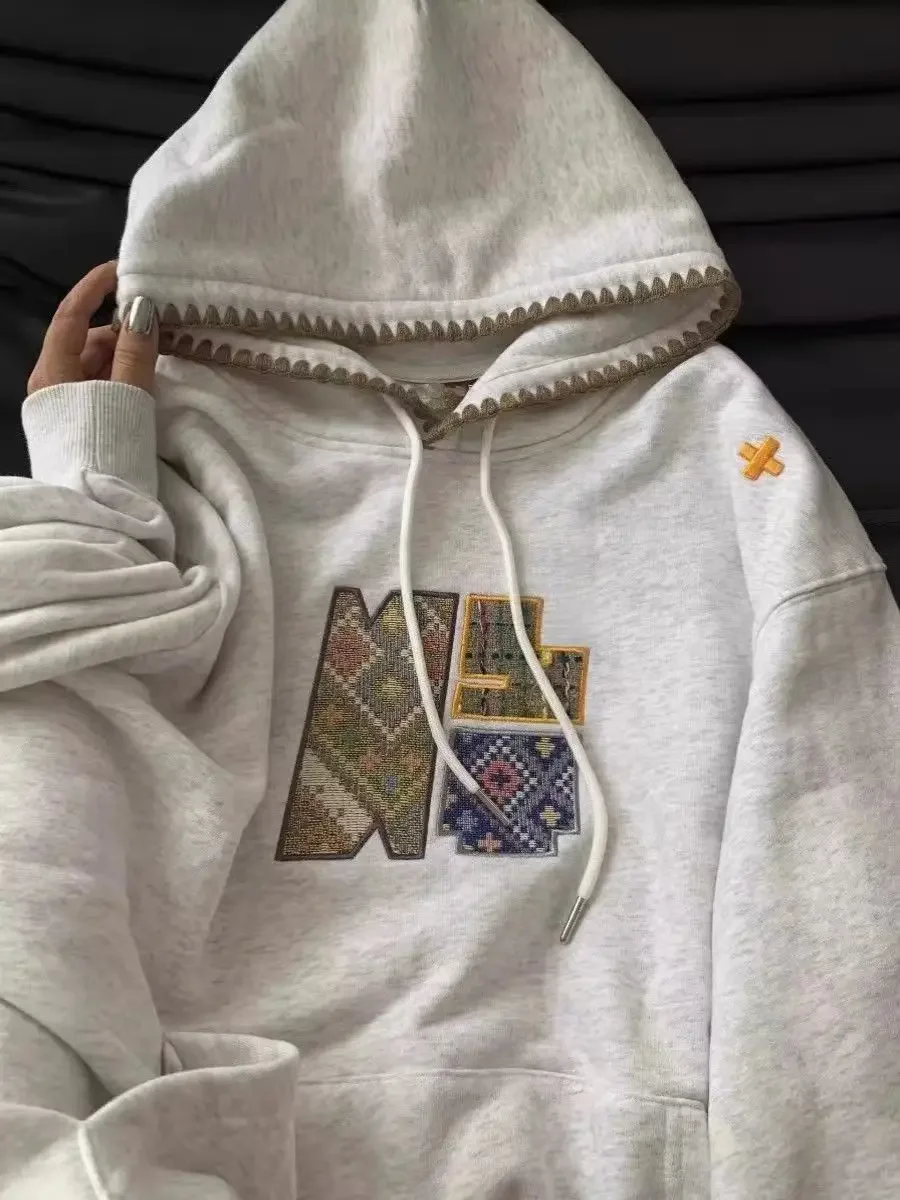 High Quality Embroidery Vintage Boho Pattern Oversized Sweatshirt Hoodies Men Women Hip Hop Streetwear Long Sleeve Tops Autumn