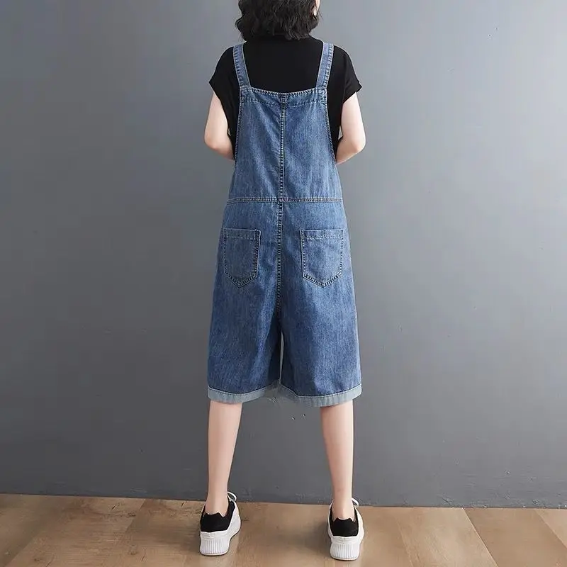 Sommer Denim Overalls Shorts für Frauen lässig lose Tasche weites Bein Overall Stram pler weibliche ärmellose Hosenträger Jeans Hose