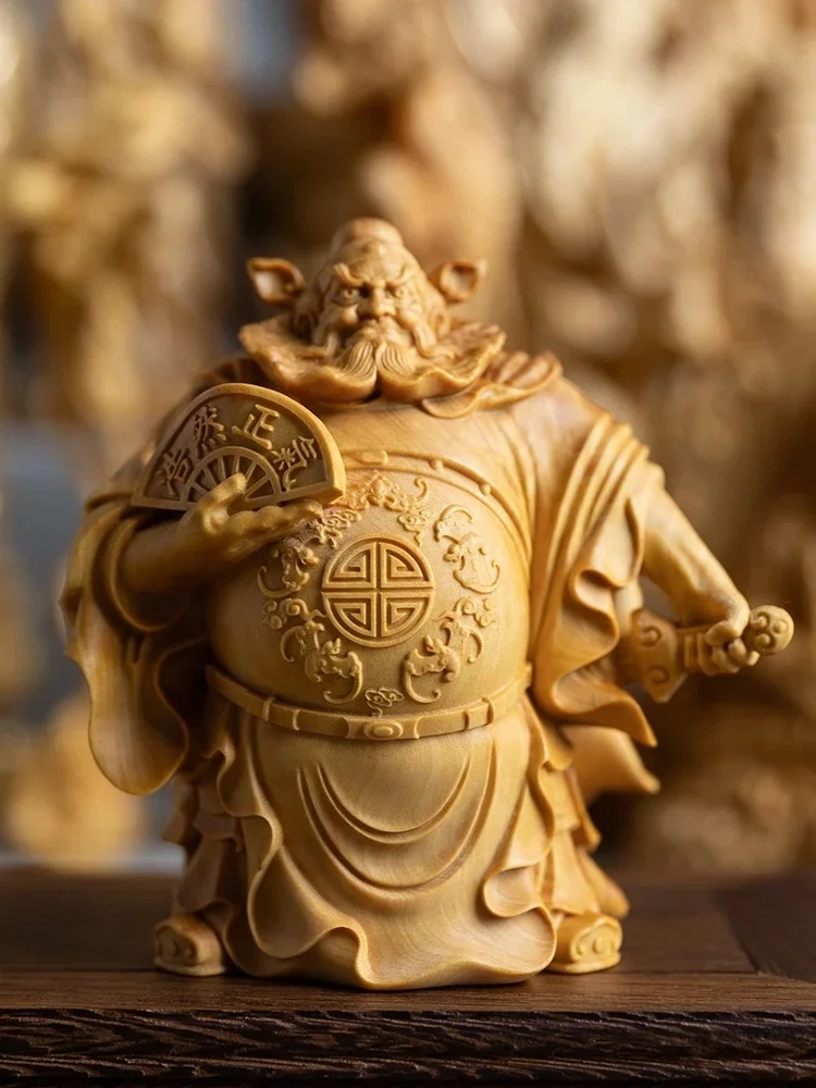 

Статуя Zhong Kui Ghost master Buxus Резьба по дереву Украшение дома Ремесла Украшения