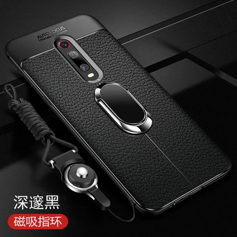 

For Xiaomi Mi 9T Pro Case Luxury Leather texture With Stand Ring Magnet Silicone Protect back cover case for xiaomi mi 9t mi9t