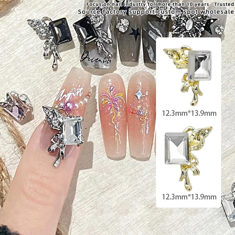 10 Pcs Left Right Butterfly Wing Nail Art Charm Luxury Diamond Rhinestone 3D Gold Silver Splicing Butterfly Manicure Accessories