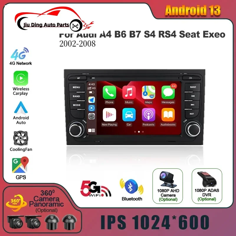 

For Manual Audi A4 B6 B7 S4 RS4 Seat Exeo 2002-2008 Car Radio Android 13 Multimedia Wireless Carplay 2 Din Screen Stereo