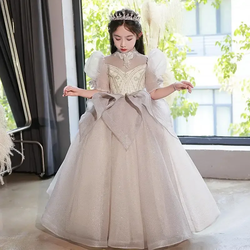 

Children's Clothing Host Catwalk Children Long gowns Sequin Bubble Show Princess Dress Christmas Birthday Party Evening dresses