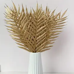 10Pcs Metallic Golden Artificial Leaves, Tropical Leaf Vase Filling Flowers, Realistic Golden Plant Leaves, Balloon Garland, Wedding Birthday, Tropical Jungle Party Decoration, Can Be Used as DIY Combination.