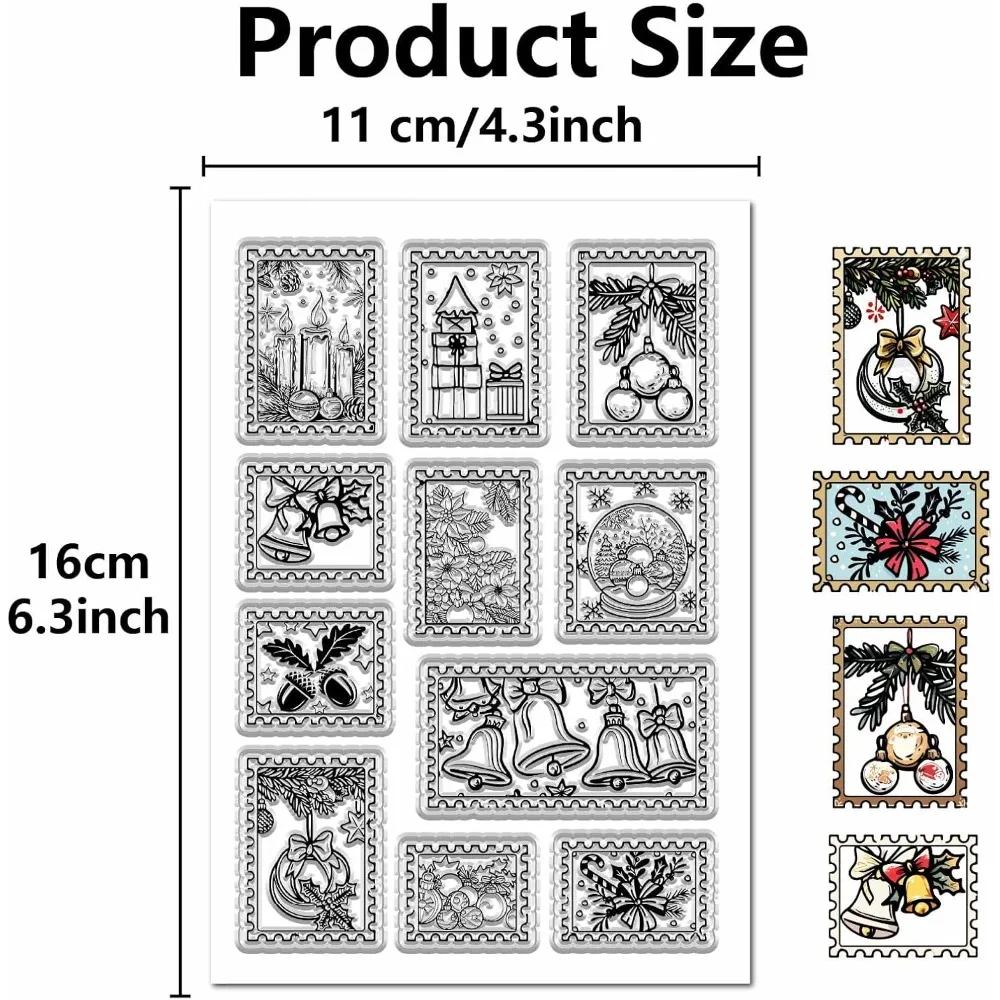 Christmas Postmark Clear Rubber Stamp Bell Holly Acorn Snowflake Reusable Transparent Seal Stamp for Xmas Card Making Supplies