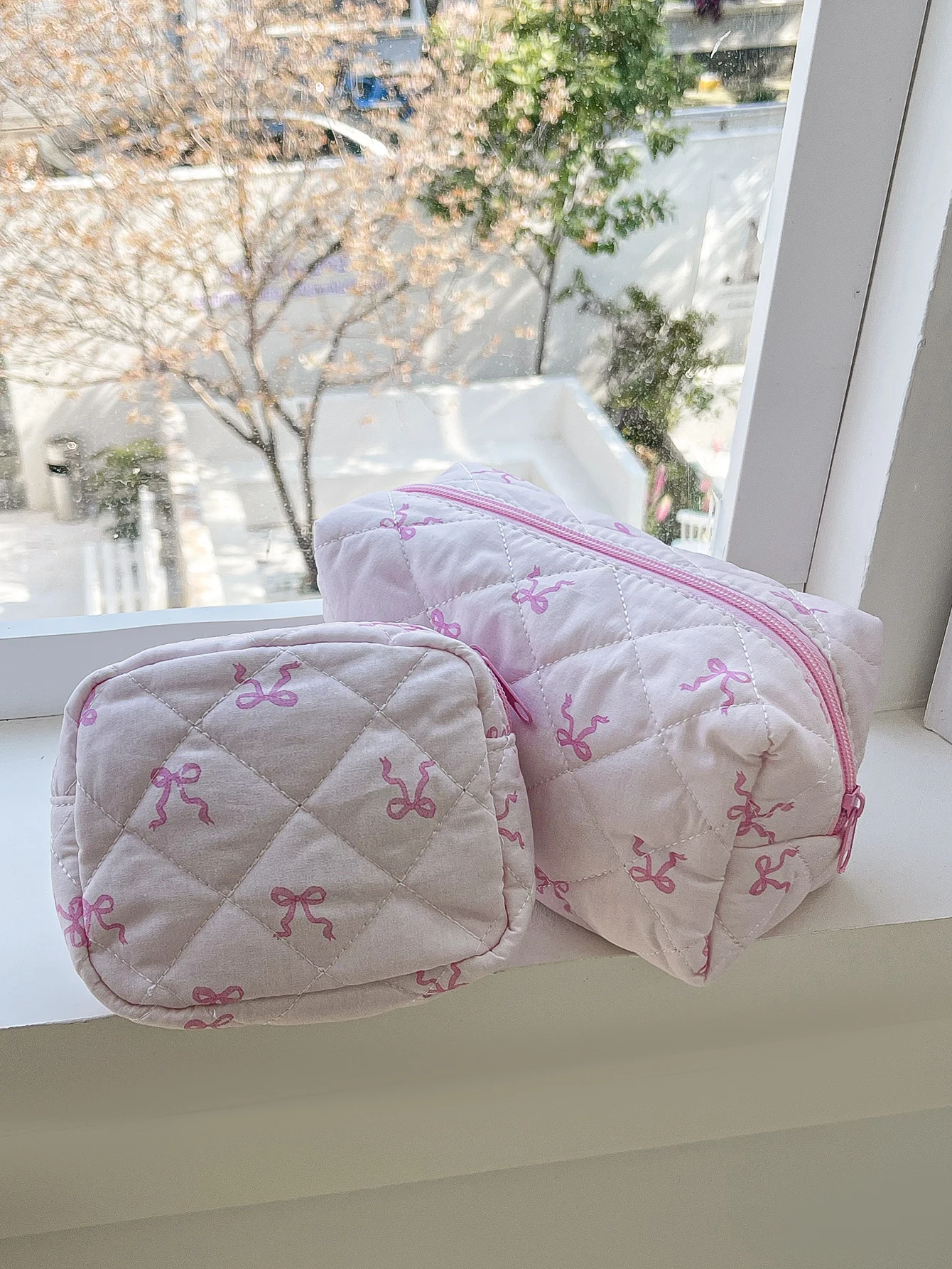1Pc/Set Bowknot Print Cute Makeup Bags Travel Makeup Bag Lipstick Bag Tampon Bag Wallet Purse Pink Cosmetic Bag Make Up Bag