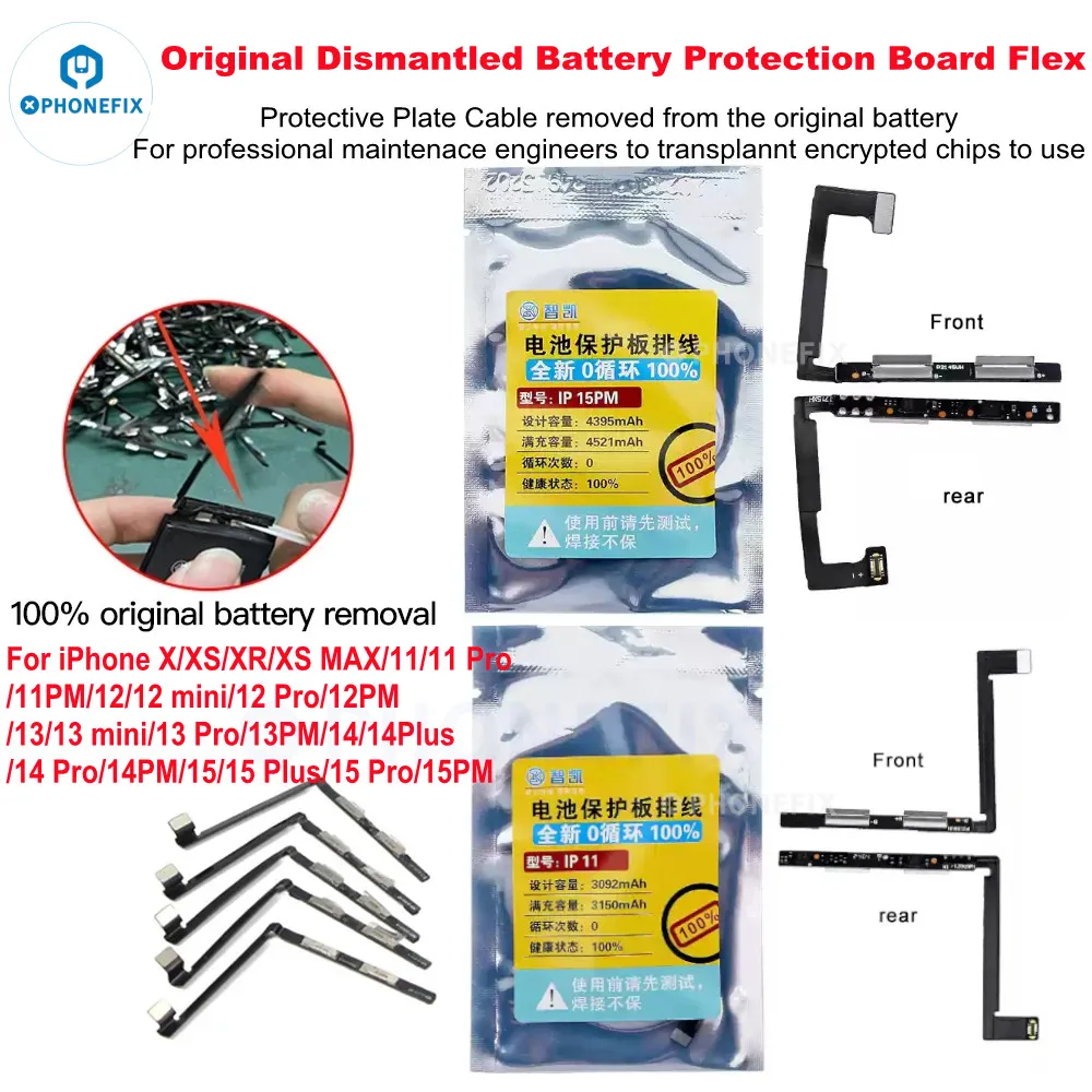 100% Geteste Batterij Beschermbord Flex Kabel Voor Iphone X 11 12 13 14 15 Pro Max Plus Reparatie Versleuteling Chips Gebruik