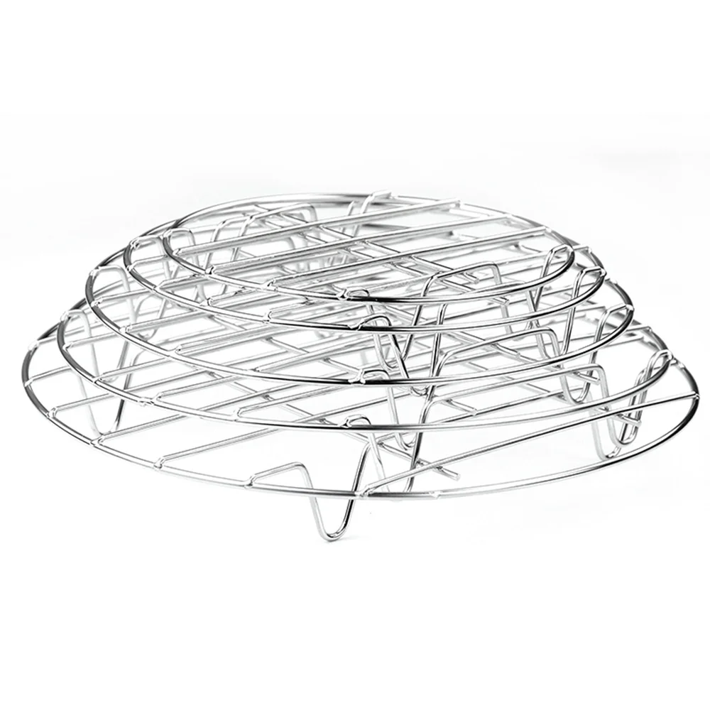 Kitchen Air Fryer Accessories Stainless Steel Round Cooking Steaming Racks Vegetables Meal Plate Baking Pizza Basket 5 Sizes