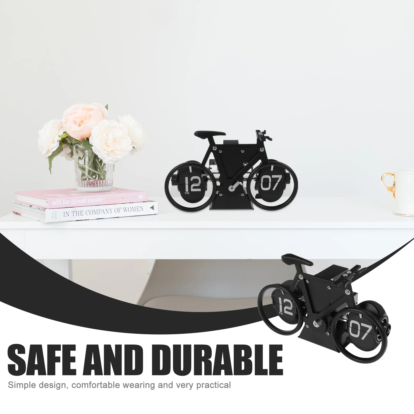 

1pc Vintage Bicycle Style Desktop Clock Home Decor Office Decor Mechanical Flip Clock Non-Toxic Romantic Room