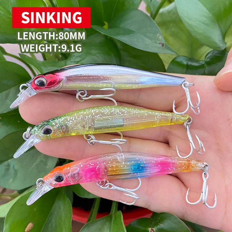 Sinking Minnow 80mm 9.1g Japan Fishing Isca Artificial Bait Casting Super Magnet System Wobblers Hard Bait 9043