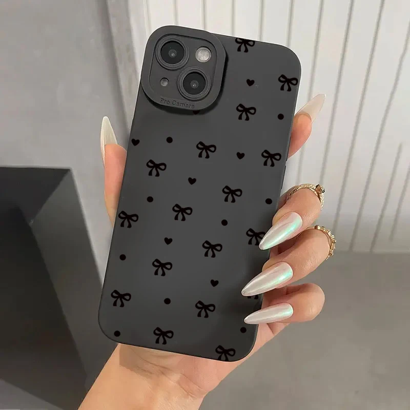 Fashion Black Bow Phone Case for Oppo Reno12 Reno10 Reno8 Reno7 Reno6 Reno5 Reno4 Z F T Pro Plus 4G 5G Back Cover