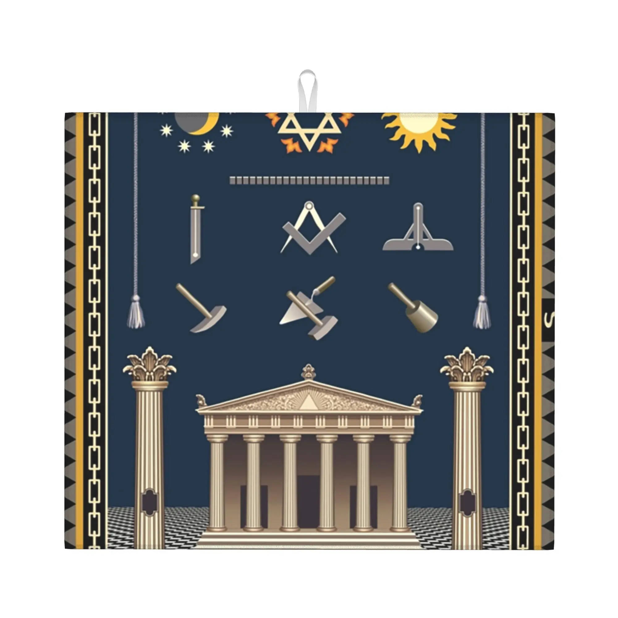 Drying Mat For Kitchen Freemasonry Work Board Water Absorbent Waterproof Reusable Masonic Symbols Kitchen Counter Protector Mat