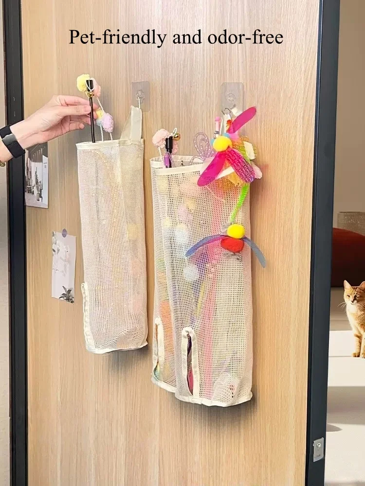 Wandmontierte Netz-Aufbewahrungstasche für Katzenspielzeug – geeignet für Haustierspielzeug, Katzenspielzeug-Aufbewahrung, Welpenspielzeug-Aufbewahrungstasche, ohne Platz zu beanspruchen. – Detail 2