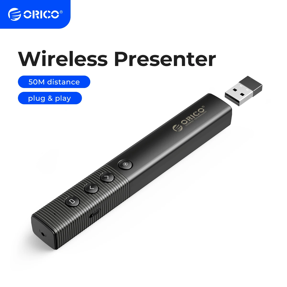 ORICO Presentation Clicker Remote Laser Pointer Wireless USB Presenter Slideshow PowerPoint Clicker 2.4GHz for Google Slides