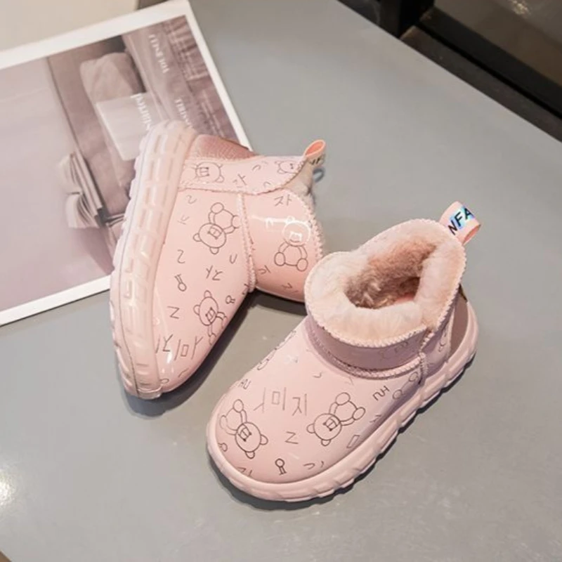 الشتاء الاطفال الحرارية فروي الثلوج الأحذية للفتيات الصوف مبطن القطن في الهواء الطلق الأحذية الدافئة الطفل الأحذية مع باطن عدم الانزلاق #4