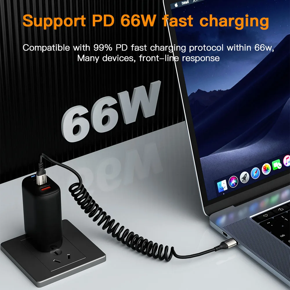 KEYSION Car Spring USB Type C Cable 3.3A USB C to USB C Data Cable 66W PD Fast Charging Wire for iPhone 16 Samsung Xiaomi Huawei