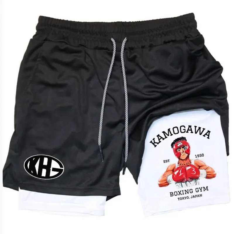 Anime Hajime no Ippo 2 in 1 Compression Shorts Quick Dry Running Workout Gym Pockets Summer Sportwear Performance Shorts