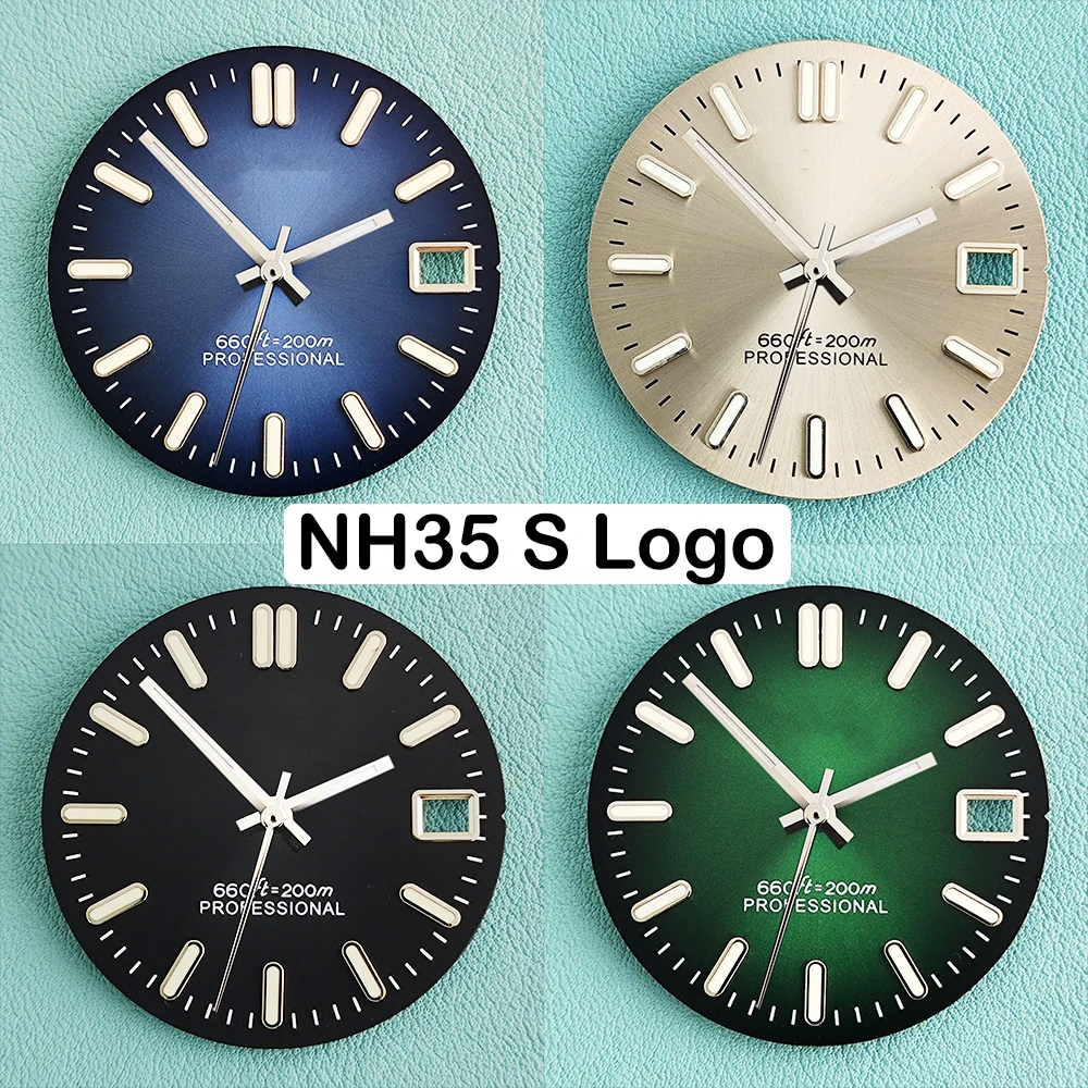 

28.5mm S Logo NH35 Dial Automatic Dial Gradient Sunray Dial Fit NH35/NH36 Movement C3 Green Luminous Watch Accessories