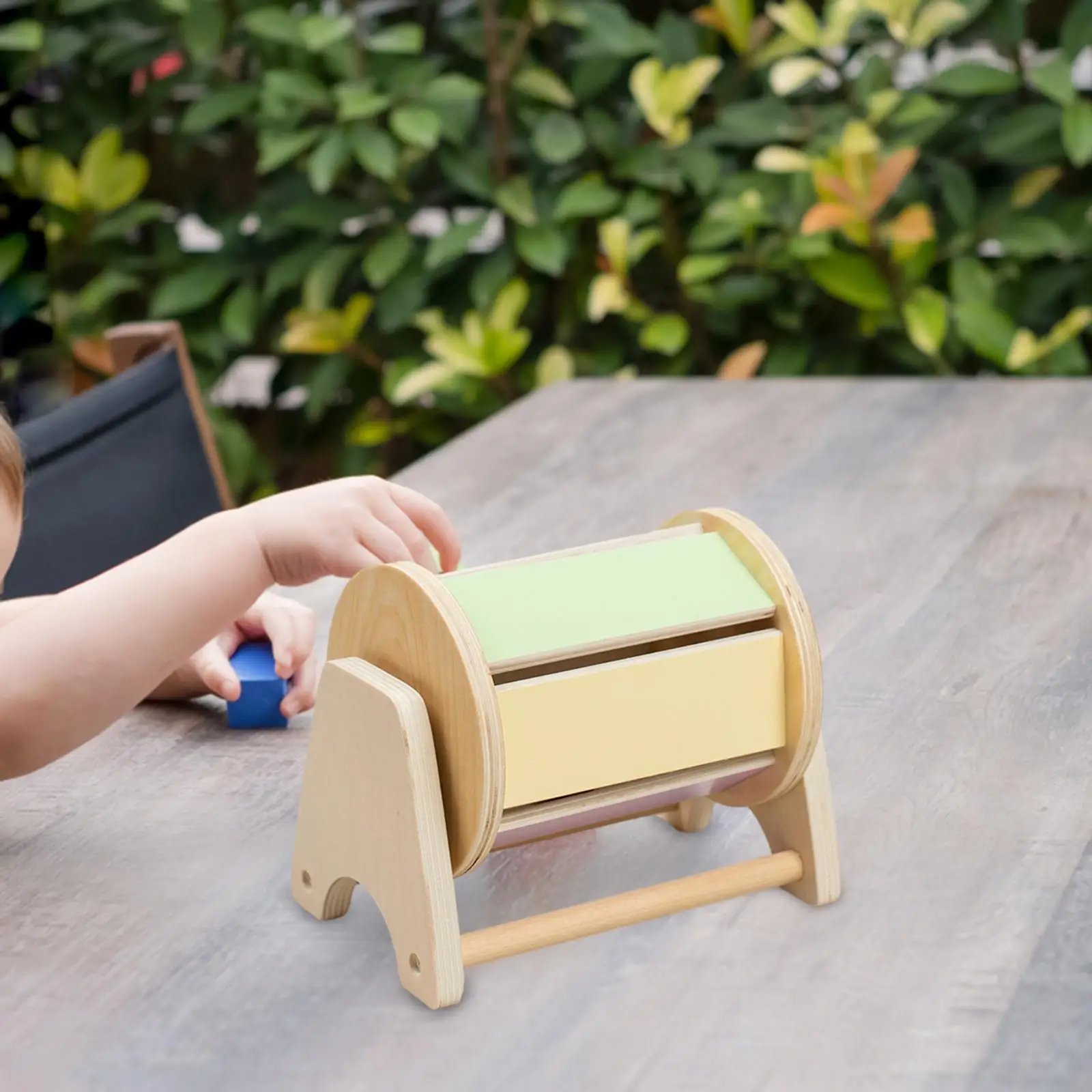 Montessori Rotating Drum Wooden Toy for Kids Textile Sensory Drum Color Cognition Infant Toddler Motor Skills Development Gift