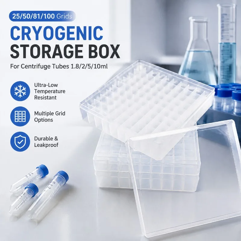 Plastic Cryo‑Storage EP‑Tube Box 25‑50‑81‑100‑Well Compatible with 1.8ml 2ml 5ml 10ml Freezing‑Vials Practical Lab‑Consumable