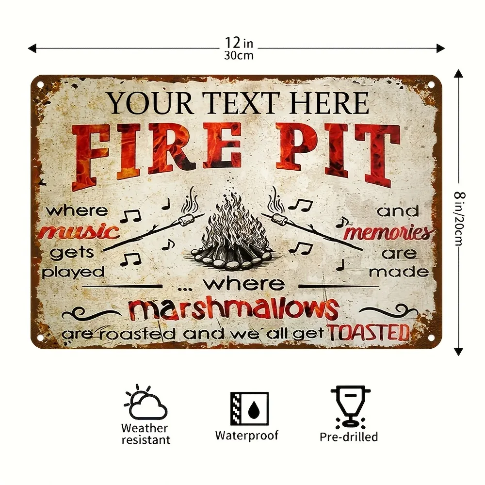 Custom Personalized Fire Pit Vintage Metal Sign Retro Wall Art Decoration Only Custom Text 8x12 Inch Aluminum Home Decor