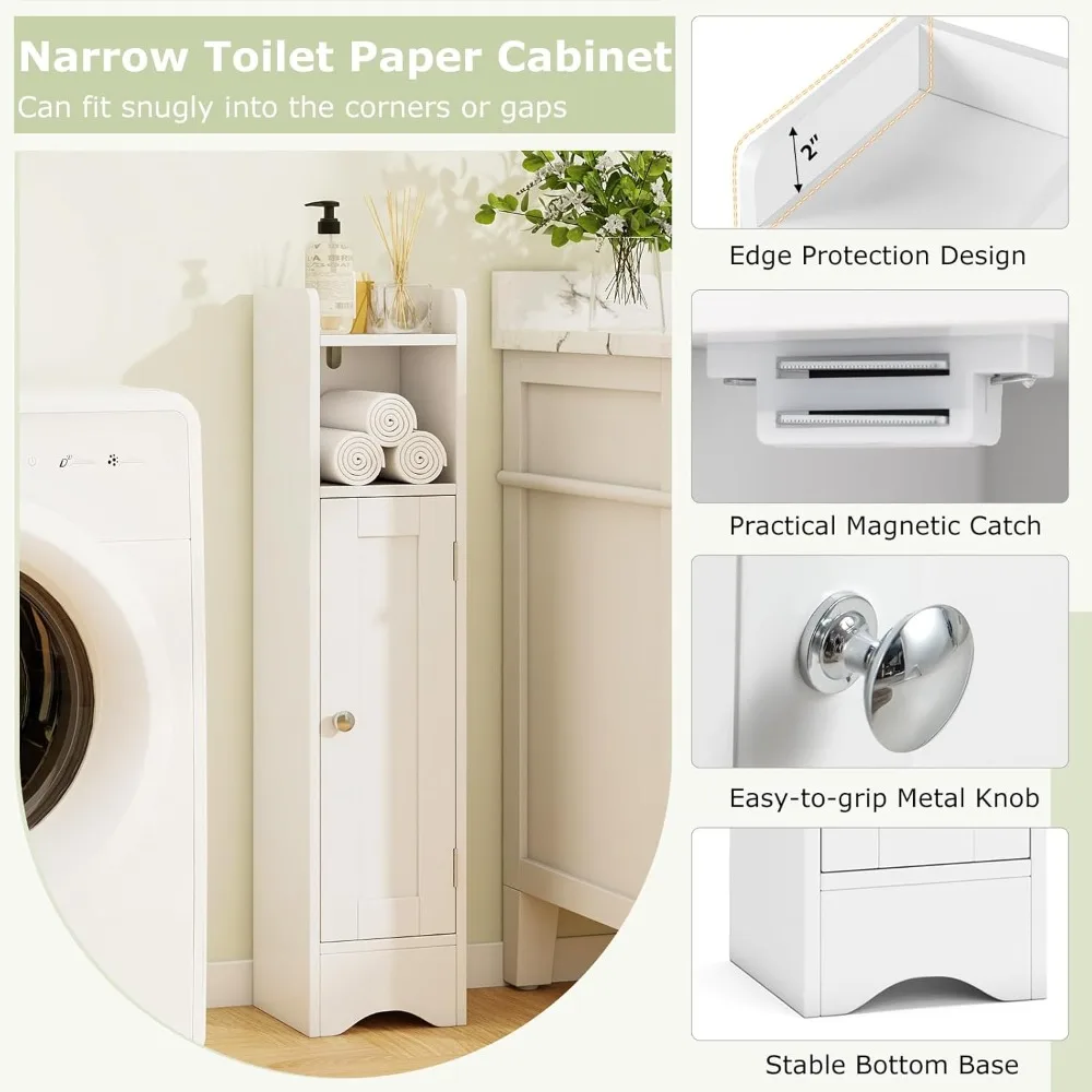 خزانة تخزين الحمام ذات الزاوية المدمجة مع باب وأرفف قابلة للتعديل، وحامل ورق تواليت موفر للمساحة #5