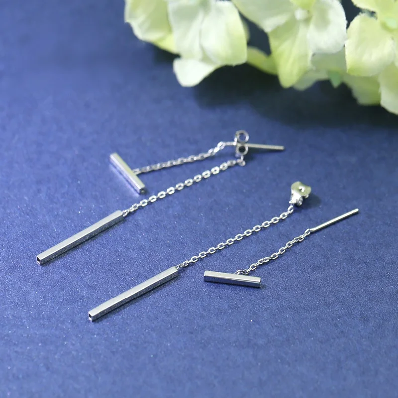 

SOMILIA 2 Ways Wearing Geometric Bar Silver Earrings Thin Chain Tassel Stud Drop Earrings Elegant Office Women Accessory