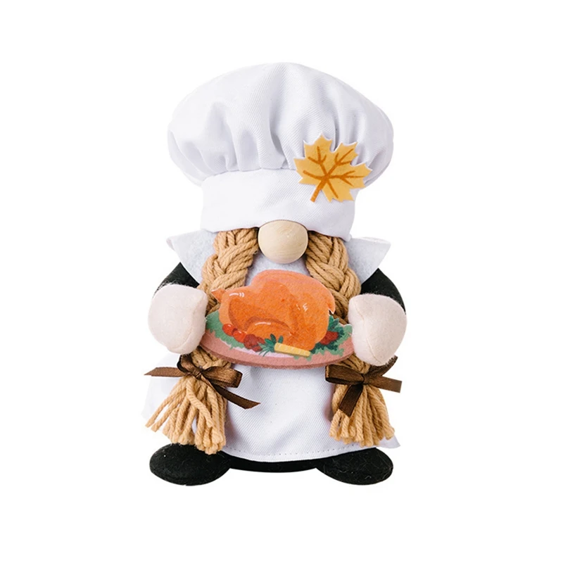 1 Piece Thanksgiving Day Harvest Festival Hugging Pumpkin Chef Hat Rudolph Doll Ornaments Fall Gnome Plush Elf Doll Gifts Female