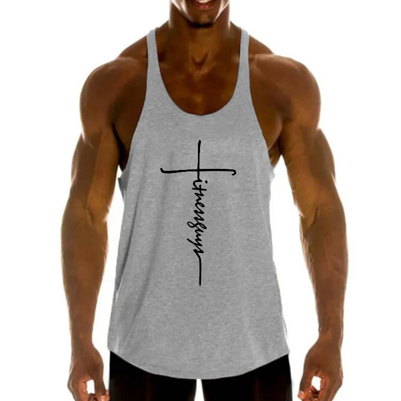 Mens Running Vests Cotton Y-Back Gym Stringer Tank Tops Summer Muscle Workout Sleeveless Shirts Bodybuilding Fitness Singlets