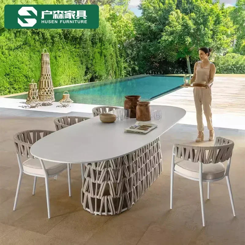 Outdoor furniture rock slab dining table rattan chair light luxury furniture balcony  table chair combination leisure courtyard