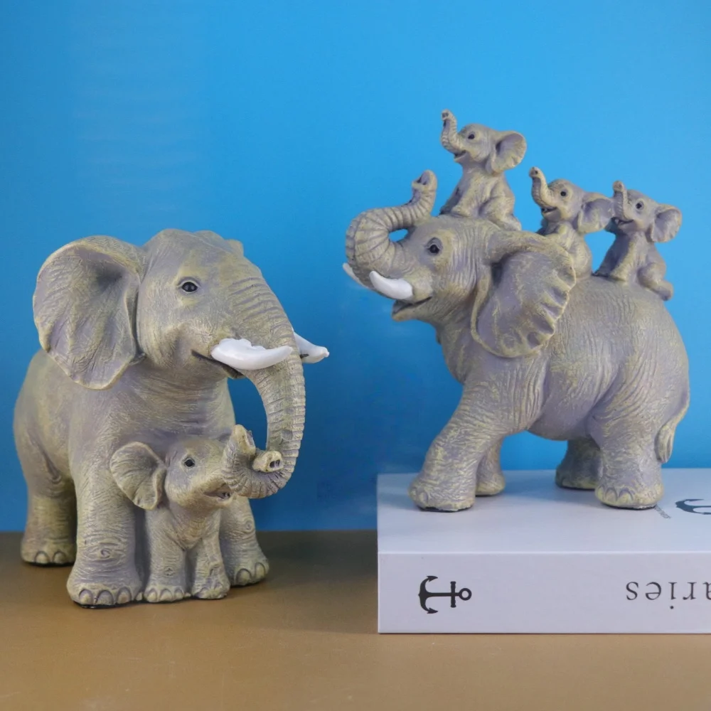 

Mother Child Elephant Statue Resin Elephant Family Figurine Indoor Home Decor Living Room Desktop Cabinet Ornament Creative Gift