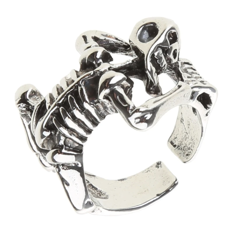 Skeleton Skull Rings for Men Women Gothic Skull Rings Vintage Pleated Rings Silver Hip Hop Halloween Rings Gifts Dropship